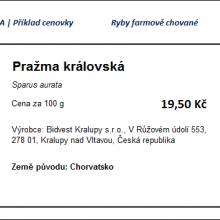 Příklad označení A | cenovka | ryby farmově chované