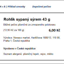 Příklad označení A + B | cenovka | pečivo dopečené