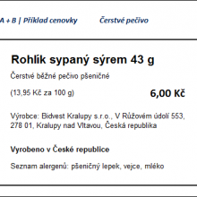 Příklad označení A + B | cenovka | pečivo čerstvé