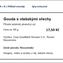 Příklad označení A + B | cenovka | sýry ochucené