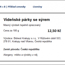 Příklad označení A + B | cenovka | uzeniny