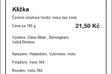 Příklad označení A | cenovka | maso hovězí mimo CZ
