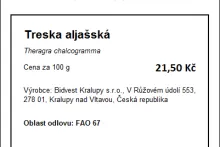 Příklad označení A | cenovka | ryby volně odlovené mořské