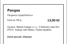 Příklad označení A | cenovka | ryby chlazené rozmrazené