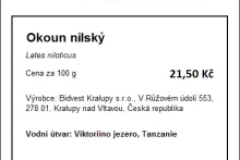 Příklad označení A | cenovka | ryby volně odlovené sladkovodní