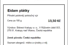 Příklad označení A + B | cenovka | sýry